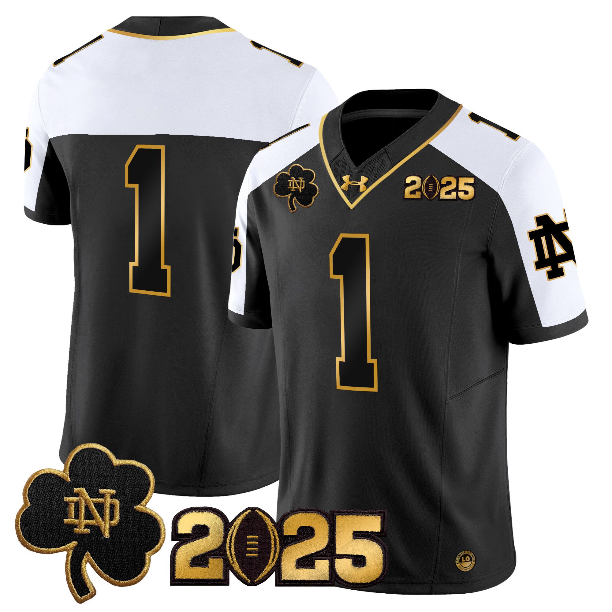 Men Notre Dame Fighting Irish 1 No Name Black 2025 CFP Final Patch Gold Vapor Limited NCAA Jersey